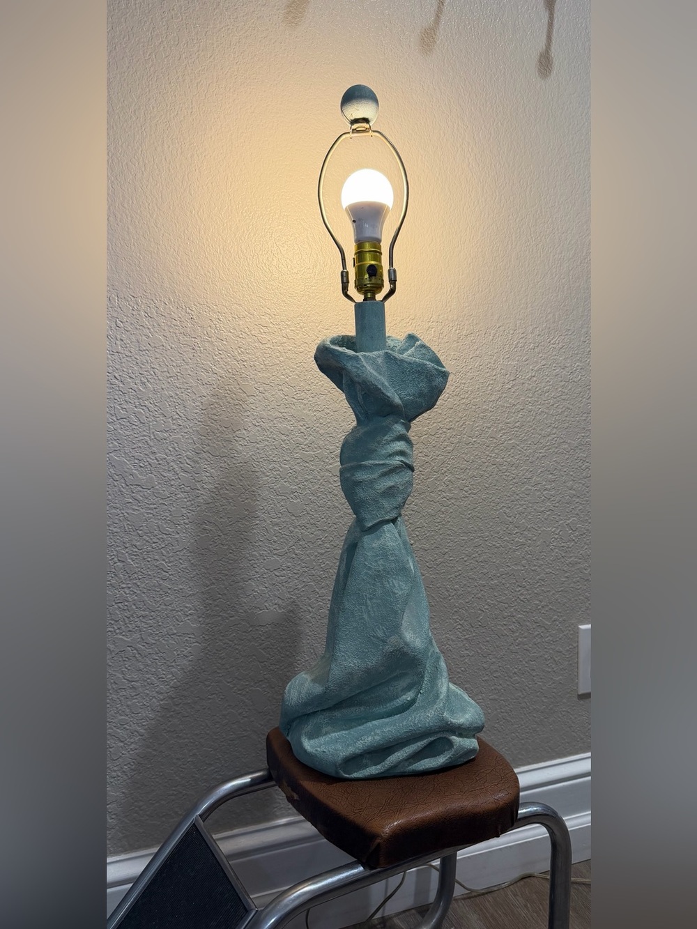 John Dickinson Seafoam Green/Blue Draped Fabric Sculpture Lamp 1970's